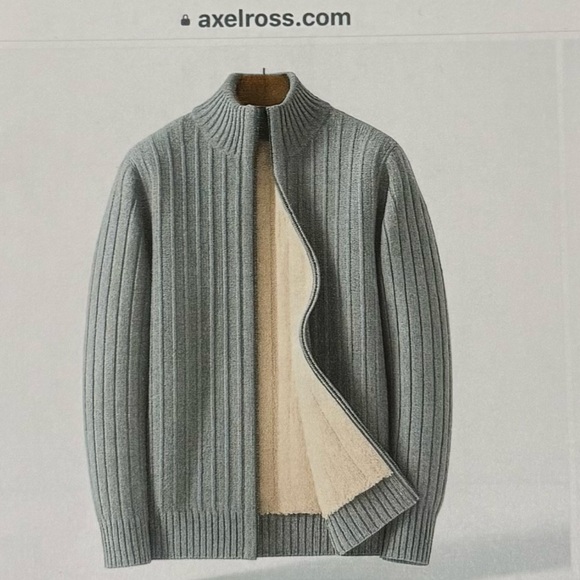 Gray Ribbed Men's Cardigan - Picture 1 of 6